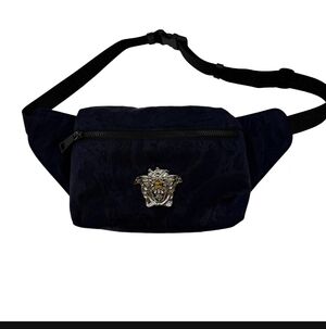 Versace Blue Floral Pattern Belt Bag. Unisex